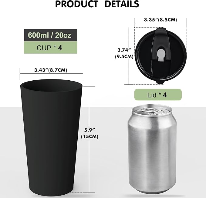 Greentainer 4 Pack Plastic Travel Coffee Mug Set, 20 oz Spill Proof Drinking - Image 2