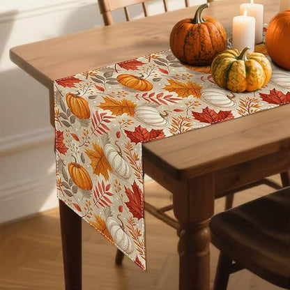 Fall Maple Leaf Pumpkin Table Runner, Seasonal Thanksgiving Harvest Farmhouse - Image 3