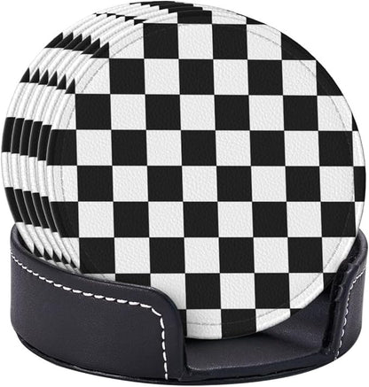 Black Checkered Leather Coasters Set of 6 - Image 9