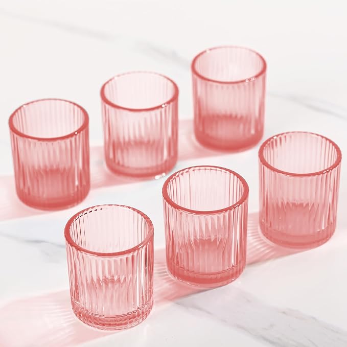 JOVGANK Mini Pink Shot Glasses Set of 6 – 1.5oz Small Vintage Ribbed Glassware - Image 8