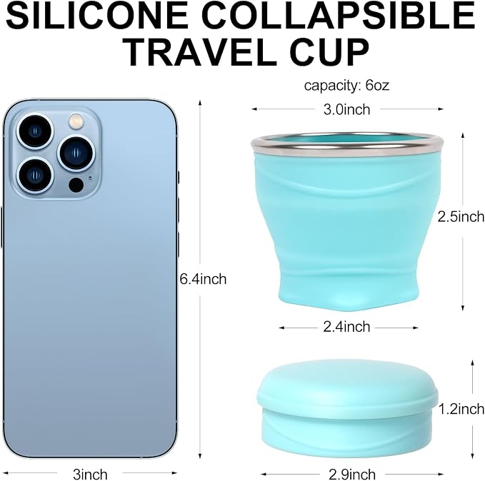Collapsible Travel Cup with Lid - 6oz Mini Silicone Folding Cup with Stainless - Image 3