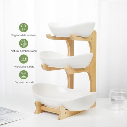 Seven Sparta 3 Tier Fruit Bowl for Kitchen Counter / Ceramic Serving Bowls - Image 4