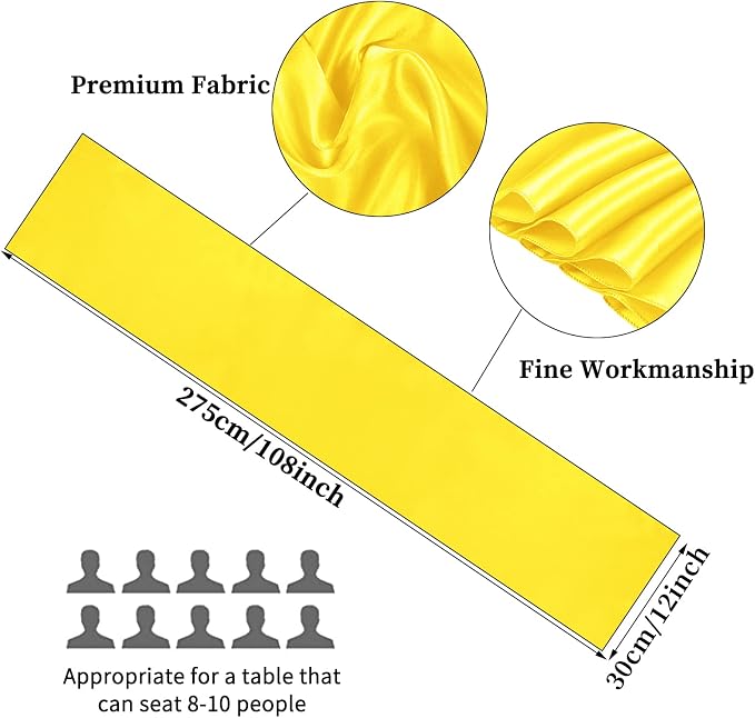 10-Pack Yellow 12 x 108 inches Long Premium Satin Table Runner | Wedding - Image 2
