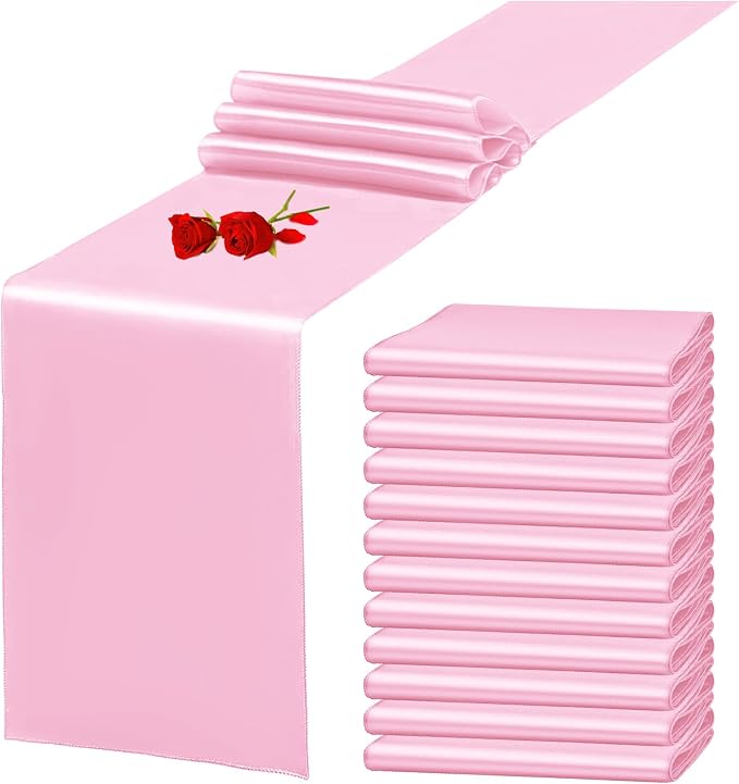 12 Pack Light Pink Satin Table Runner 12 x 108 Inch Long Premium Table Runners by YMHPRIDE