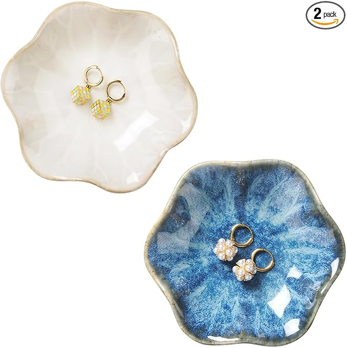 2PCS Lotus Leaf Shape Ring Holder Dish, Small Key Bowl, Ceramic Trinket Tray by JAMEND+CLXP
