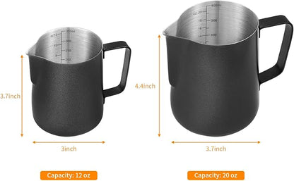 2 Pack Matte Black Milk Frothing Pitcher, 12oz/350ml & 20oz/600ml Espresso - Image 2