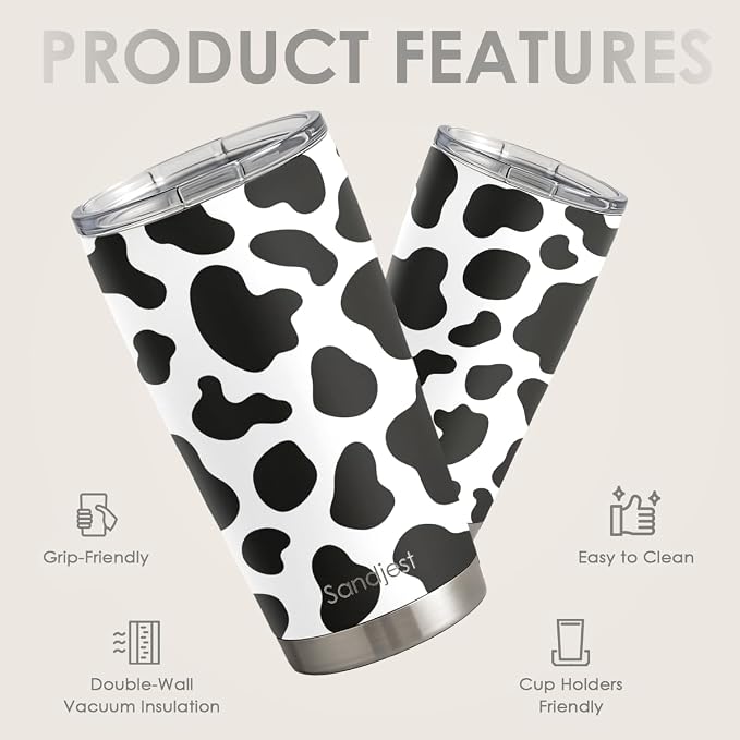 SANDJEST Cow Print Tumbler 20oz Stainless Steel Insulated, Travel Coffee Cup - Image 2