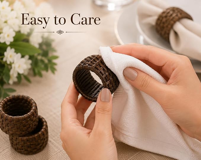 Jute Cane Napkin Rings, Walnut | Plastic & cane, 2.25x2.25x1.5 in each - Image 9