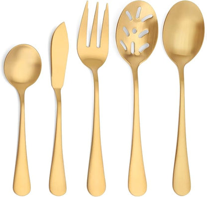 Matte Gold Serving Set，SHARECOOK 5-Piece 18/0 Stainless Steel Large Hostess Set by Sharecook
