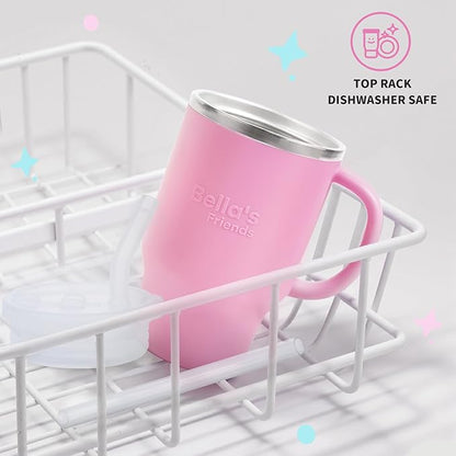 Bella's Friends Handy Mini Tumbler – Adorable 9 oz Toddler Sippy Cup, Stainless Interior & Silicone Body, Leak‑Proof, Dishwasher Safe, Gift for 1-3 Years Old Girls & Boys, 2 Pack, Lilac & Peony