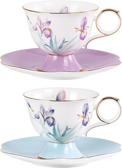 KAMMAK Ceramic Coffee Cups Saucers Set of 2, Porcelain Espresso Cups by KAMMAK