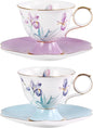 KAMMAK Ceramic Coffee Cups Saucers Set of 2, Porcelain Espresso Cups by KAMMAK