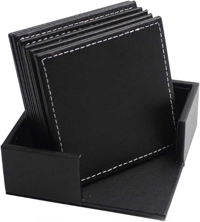 Semetall Drink Coasters 6 Pcs Premium PU Leather Square Coasters 4"x4"x0.2" | - Image 5