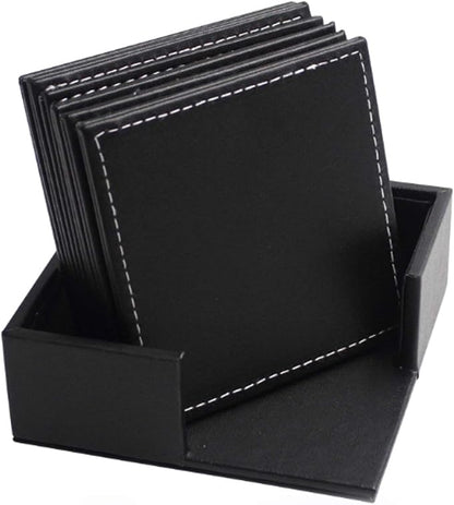 Semetall Drink Coasters 6 Pcs Premium PU Leather Square Coasters 4"x4"x0.2" | - Image 5