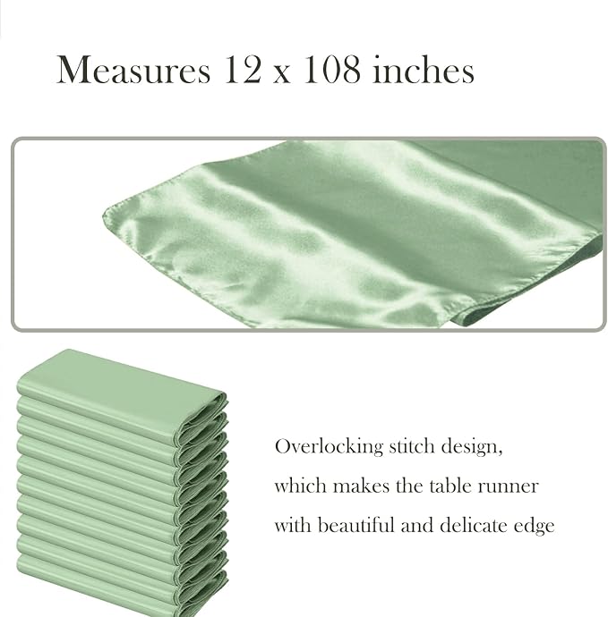 Pack of 10 Satin Sage Green Table Runners - Image 2