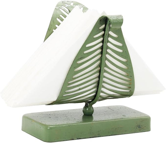 OwlGift Freestanding Modern Napkin Holder with Leaf Design, Tabletop Tissue Dispenser, Napkin Storage Organizer – Rustic Green