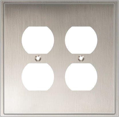 Henne Bery Soft Modern Decorative Wall Plate Switch Plate Outlet Cover (Double Duplex, Satin Nickel)