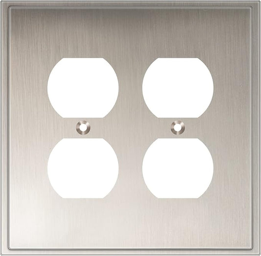Henne Bery Soft Modern Decorative Wall Plate Switch Plate Outlet Cover (Double Duplex, Satin Nickel)