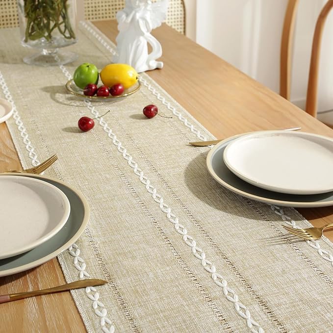 Wracra Rustic Linen Table Runner, Coffee Table Runners 48 inches Long | Raised - Image 2