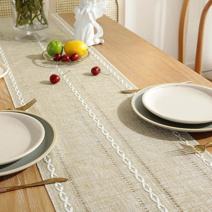 Wracra Rustic Linen Table Runner, Coffee Table Runners 60 inches Long | Raised - Image 2