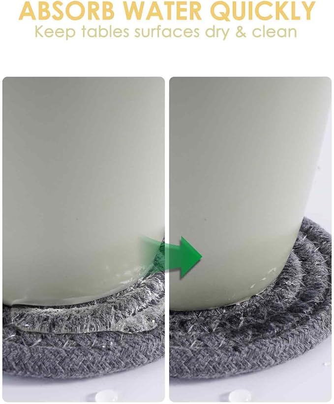 Drink Coasters 8 Pack with Holder, 4-Color Cotton Woven Absorbent Coasters Set - Image 4