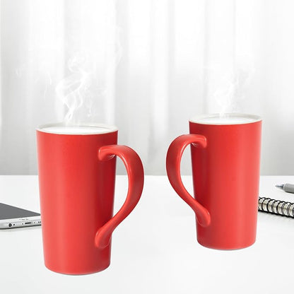 20 oz Ceramic Coffee Mugs Set of 2 Large Tall Red Porcelain Tea Cups - Image 4