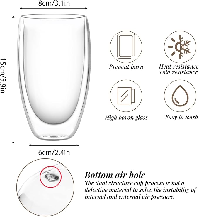 Glass Coffee Cups Set of 4, 15 oz Insulated Double Wall Glass Espresso Cups - Image 3