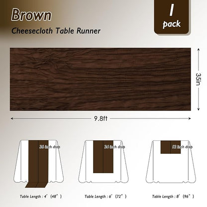 8 Pack Brown Cheesecloth Table Runner 120 Inch Boho Wedding Decor | Cheesecloth - Image 2