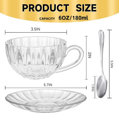 Glass Tea Cups and Saucers Set of 6, Dishwasher & Microwave Safe Teacups - Image 7
