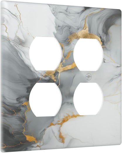 Light Switch Cover Gray/Gold Marble Abstract Modern Luxury 2 Gang Decorative SwitchPlates Double Duplex Wall Plates Switch Plates and Outlet Covers for Bathroom Bedroom Decor
