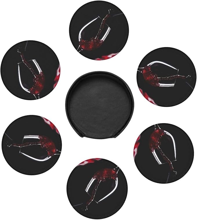 6 Pcs Red Wine Glass Splash Arts Leather Coasters - Image 7