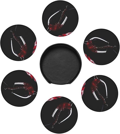6 Pcs Red Wine Glass Splash Arts Leather Coasters - Image 7