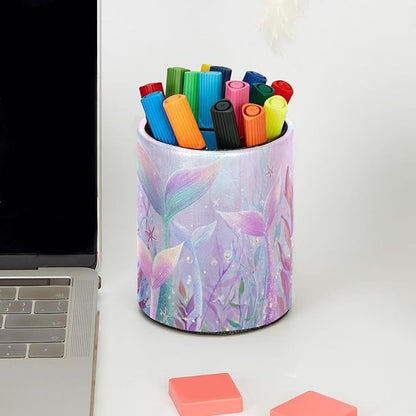 Leather Pen Holder for Desk, Mermaid Tail Pencil Cup Pen Organizer Makeup Brush - Image 5