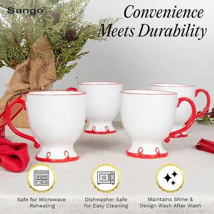 SANGO Splash of Cheers Large Mugs Set of 4, 16 oz Stoneware Red and White - Image 4