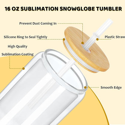 16 Oz Snow Globe Tumbler, 6 Pack Pre-Drilled Sublimation Glass Cup - Image 2