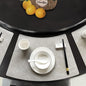 Leather Round Table Washable Placemats, Black Thick Faux Leather Heat Resistant Wedge Table Placemat, Waterproof Non-Slip Easy to Clean Place mat for Kitchen Coffee Dining Room Table Set of 6
