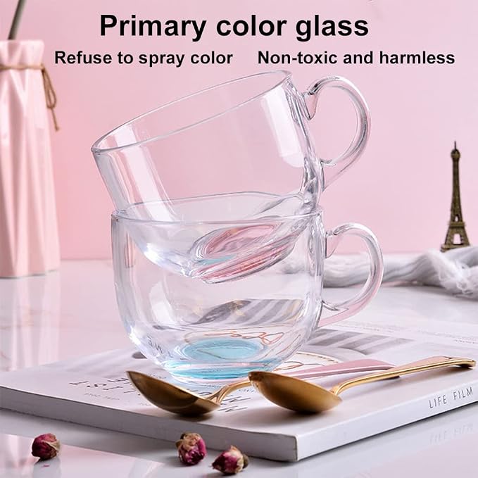 Large Clear Glass Coffee Mugs Set of 2, 14.8 oz-Wide Mouth Tea Cups - Image 3