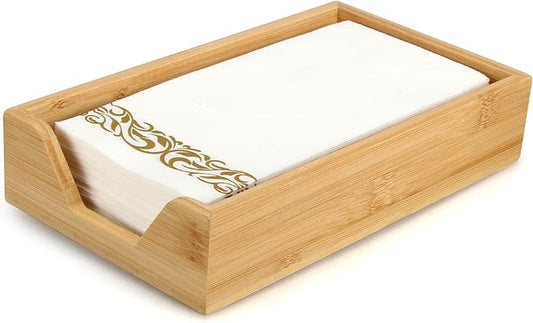 Guest Towel Holder Tray for Bathroom and Table - Modern Bamboo Napkin Holder for Farmhouse Bar and Party