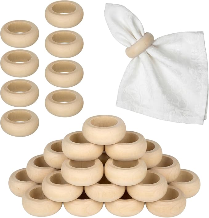 24 Pcs Wooden Napkin Rings Unfinished Wood Table Napkin Holders Farmhouse by Gandeer