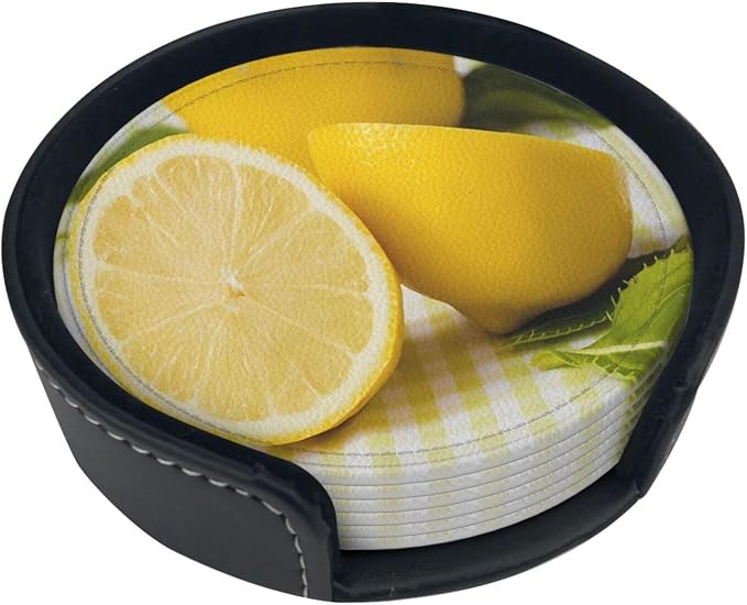 6 Pcs Yellow Summer Lemon Leather Coasters - Image 5