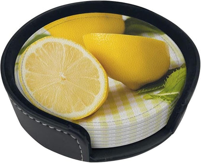 6 Pcs Yellow Summer Lemon Leather Coasters - Image 5