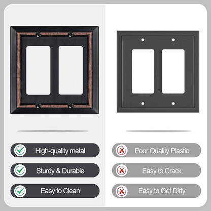 Metal Wall Plate for Electrical Outlets, Decorative Aged Bronze Switch Plates Outlet Cover, Light Switch Cover Plate, 2-Gang Wall Plates (Double Decorator, 2 Pack)