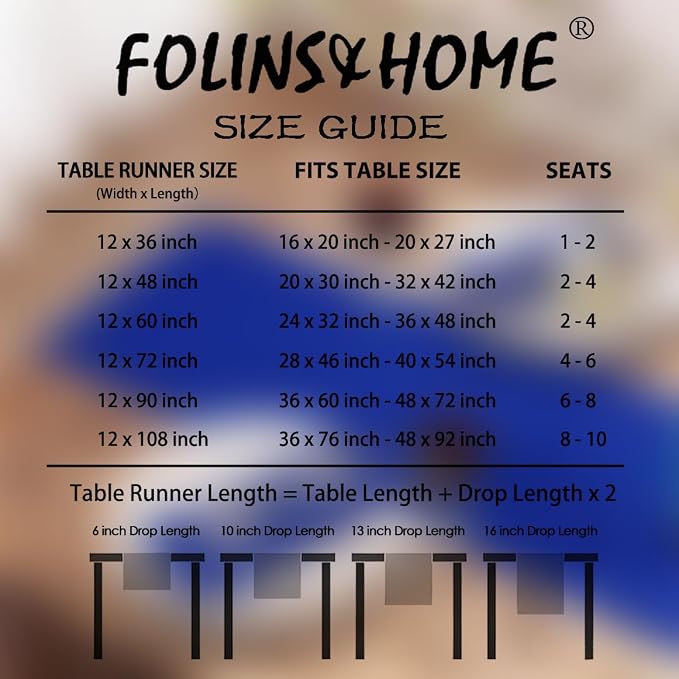 FOLINS&HOME Royal Blue Waterproof Decorative Table Runner 36 Inches Long | - Image 6