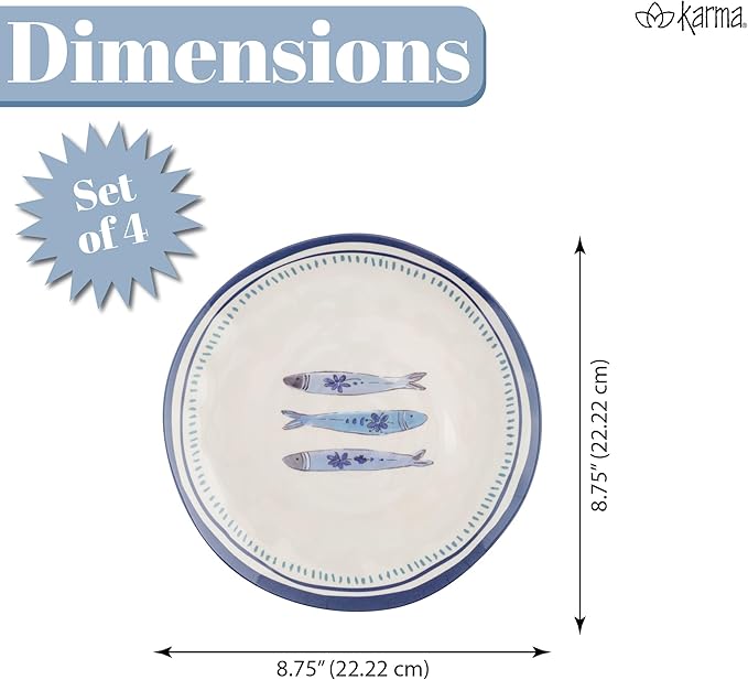 Karma, 8.75 inches Melamine Salad Plates Set of 4, Reusable Dishwasher Safe - Image 3