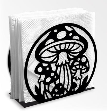 Mushroom Decorative Black Metal Napkin Holder for Table, 5.3" x 4.8" x 2" Mushroom Plant Standing Napkin Holder for Home Kitchen Restaurant Picnic Party Coffee Bar Dining Room