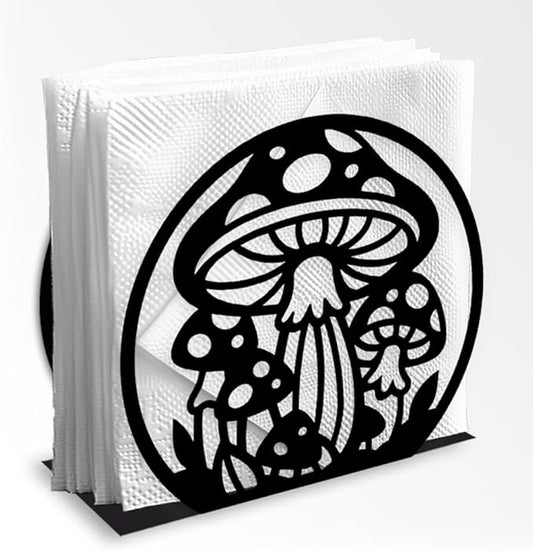 Mushroom Decorative Black Metal Napkin Holder for Table, 5.3" x 4.8" x 2" Mushroom Plant Standing Napkin Holder for Home Kitchen Restaurant Picnic Party Coffee Bar Dining Room