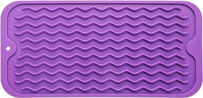 Silicone Dish Drying Mat for Multiple Usage,Easy clean,Eco-friendly,Heat-resistant Silicone Mat for Kitchen Counter or Sink,Refrigerator or Drawer Liner Purple S 12 inches x 6 inches