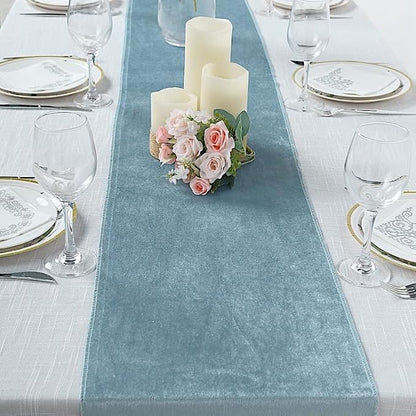 Balsa Circle 10 pcs 12x108-Inch Dusty Blue Premium Velvet Table Runners - Image 8