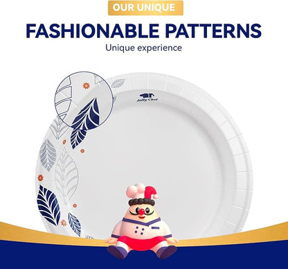 JOLLY CHEF 280 Count Paper Plates 8 inch Soak Proof, Cut Proof, Heavy Duty Leaf Printed Disposable Paper Plates for Everyday Use