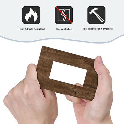 Outlet Covers Brown Rustic Wood Grain Farmhouse 1 Gang Wall Plate Single Rocker Light Switch Cover Decorative GFCI Receptacle Electrical Switchplate for Cabin Bedroom Decor（2 Pack）